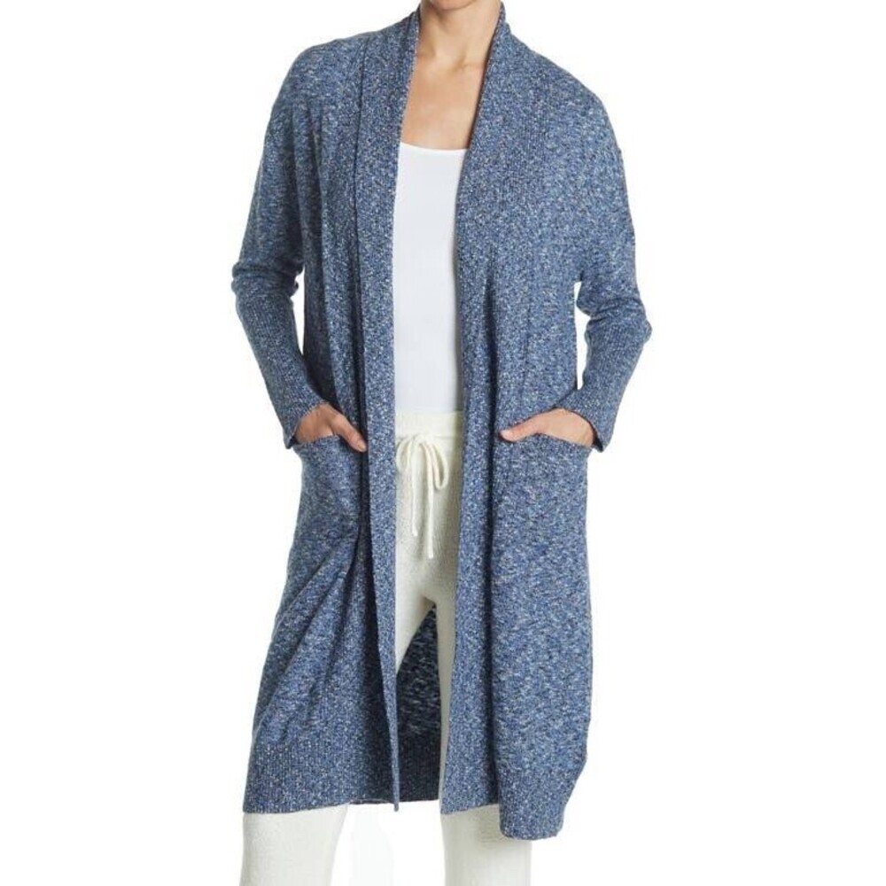 Naadam women's Cashmere & Cotton Cardigan Shawl Collar Long inNavy Combo Size S